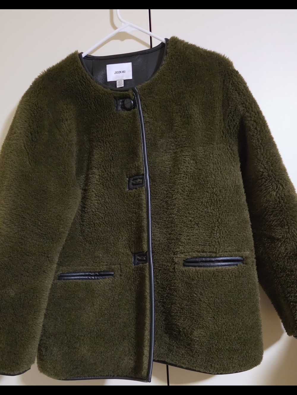 Jason Wu Dark Olive Faux Shearling Toggle Coat